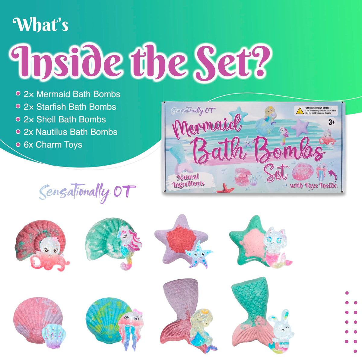 Sensationally OT Mermaid Bath Bombs for Kids with Toys - 8 Pack Set